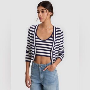 Alice + Olivia Navy and White Striped Knit Tank & Cardigan Set in XS/S